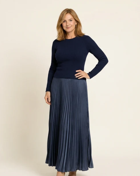 Claudia - Vestido maxi con jersey y falda plisada