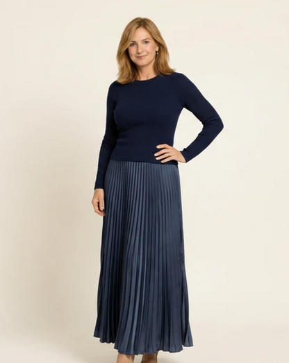 Claudia - Vestido maxi con jersey y falda plisada
