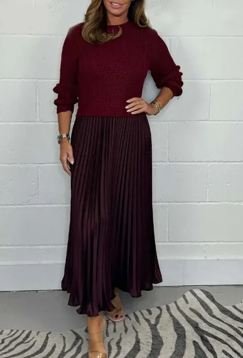 Claudia - Vestido maxi con jersey y falda plisada