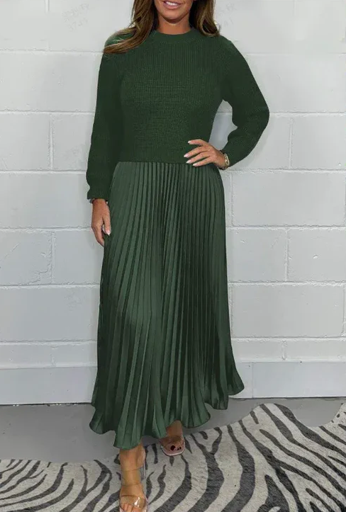 Claudia - Vestido maxi con jersey y falda plisada