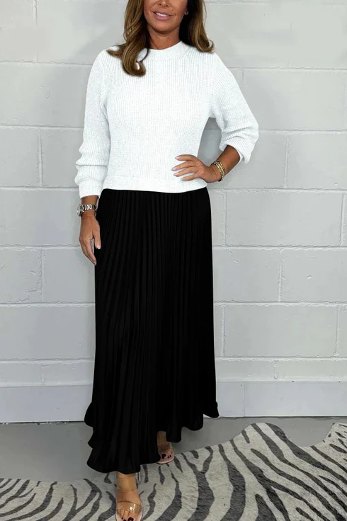 Claudia - Vestido maxi con jersey y falda plisada