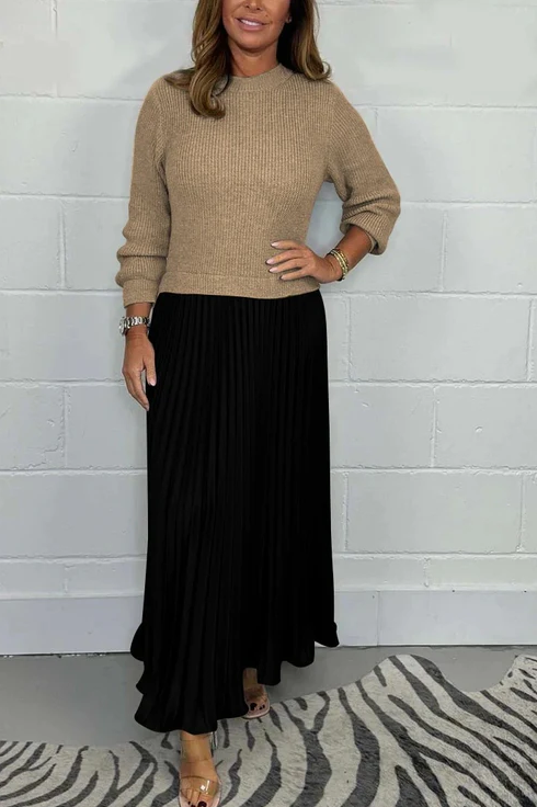 Claudia - Vestido maxi con jersey y falda plisada