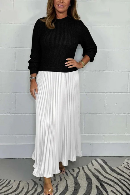 Claudia - Vestido maxi con jersey y falda plisada