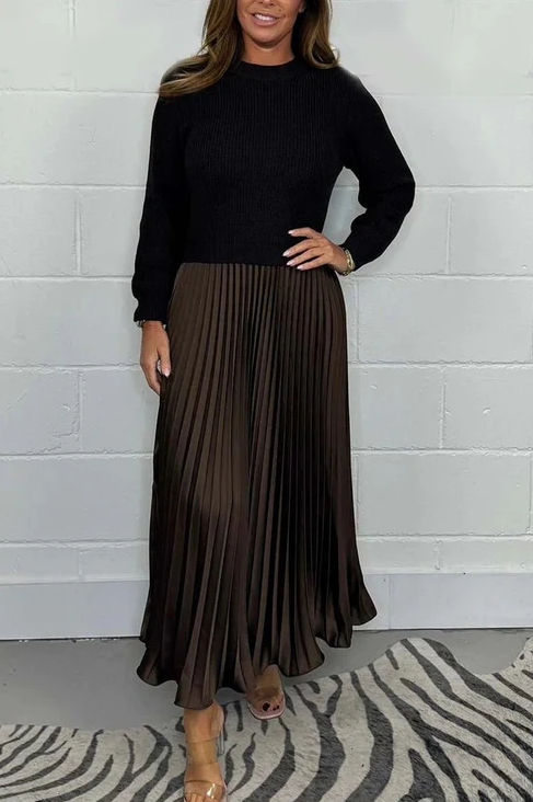 Claudia - Vestido maxi con jersey y falda plisada