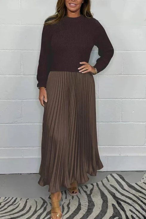 Claudia - Vestido maxi con jersey y falda plisada