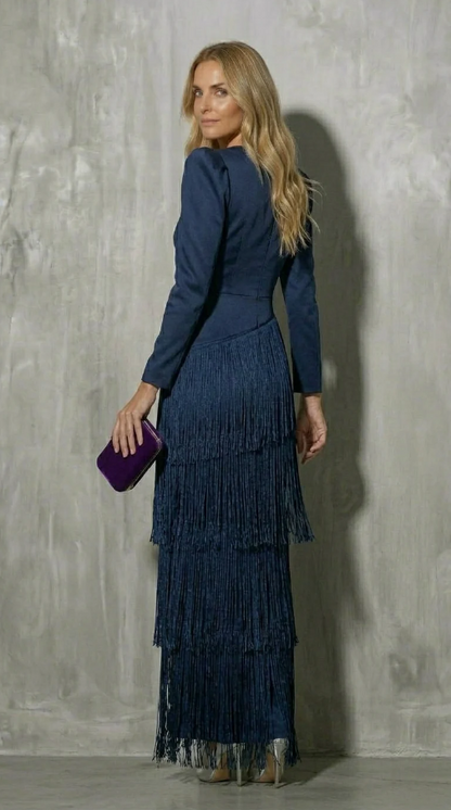 Clara™ Vestido elegante de flecos con mangas