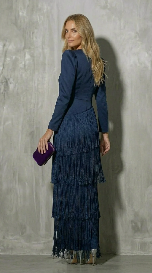 Clara™ Vestido elegante de flecos con mangas