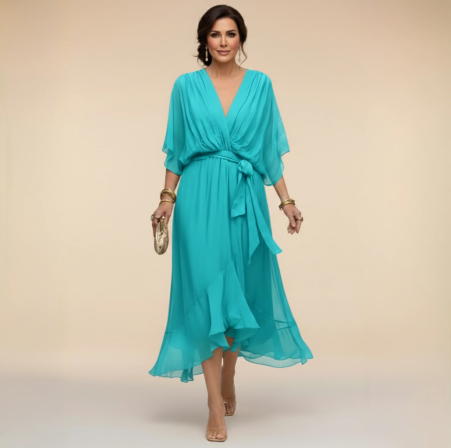 MARTA™ - VESTIDO DE CHIFFON CON ESCOTE EN V