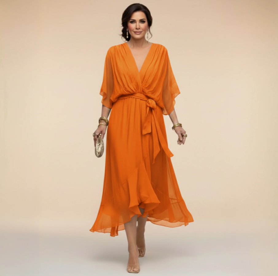 MARTA™ - VESTIDO DE CHIFFON CON ESCOTE EN V