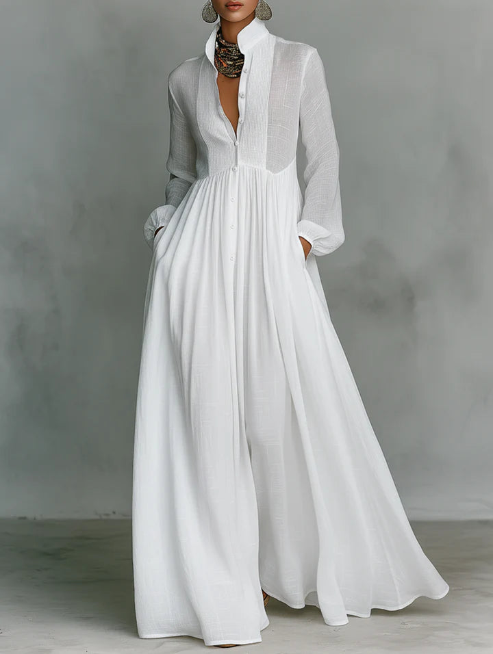 Ginevra - Vestido Blanco de algodón y lino