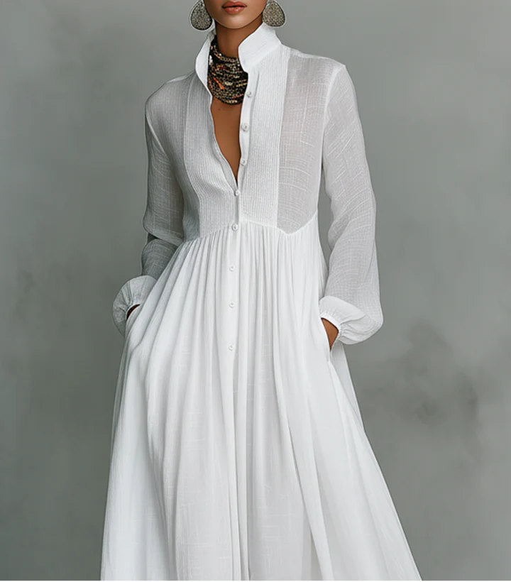 Ginevra - Vestido Blanco de algodón y lino