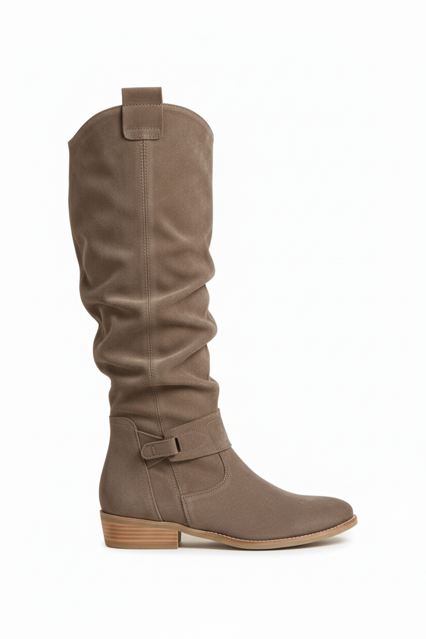 Bota alta slouchy gris topo - fondo blanco
