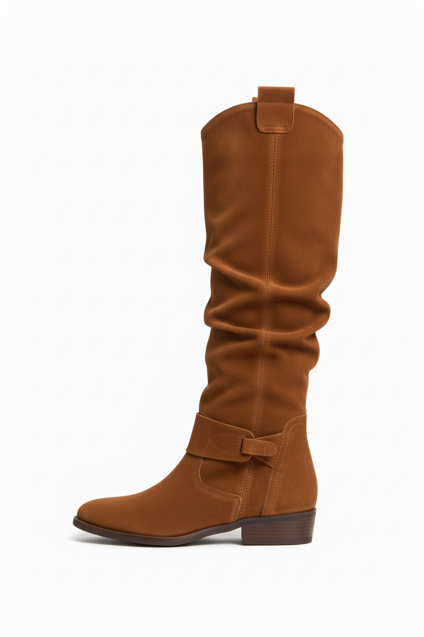 Bota alta slouchy marrón cognac - fondo blanco