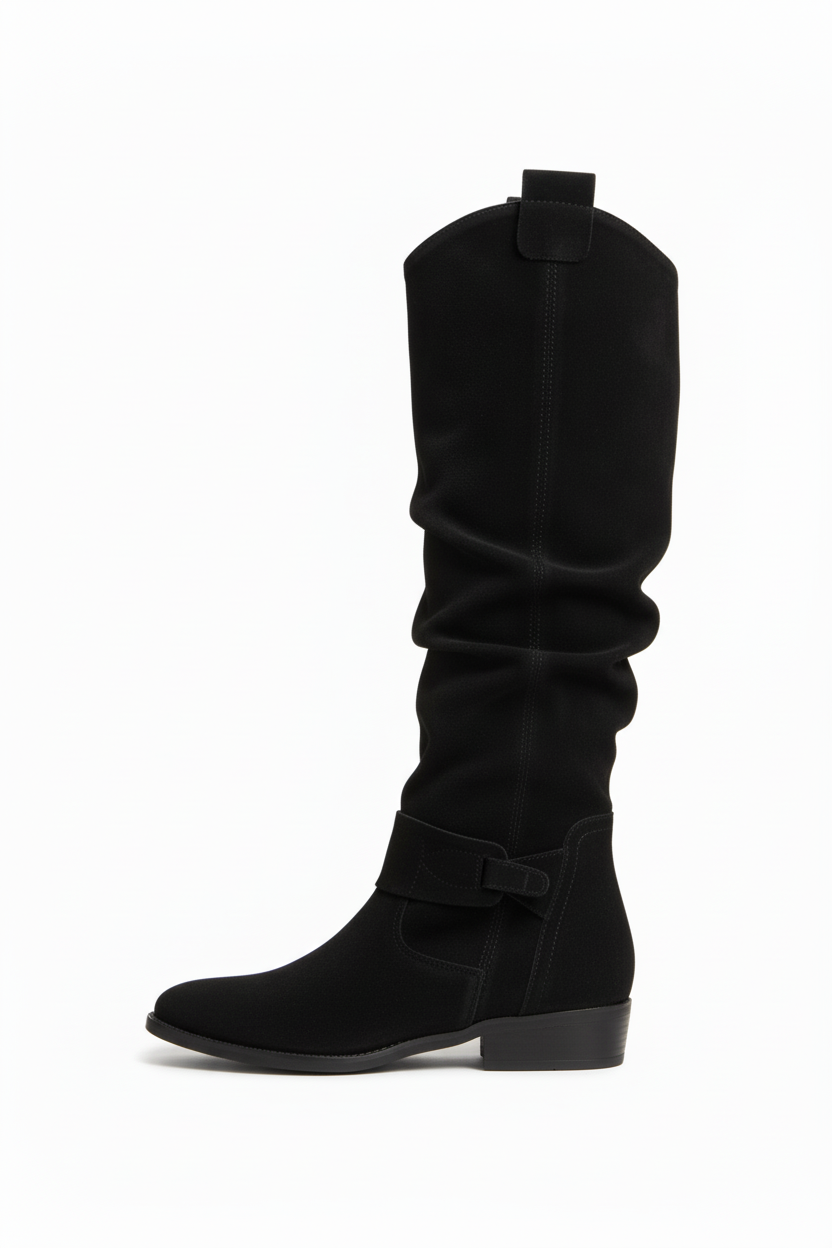 Bota alta slouchy negra - suela negra
