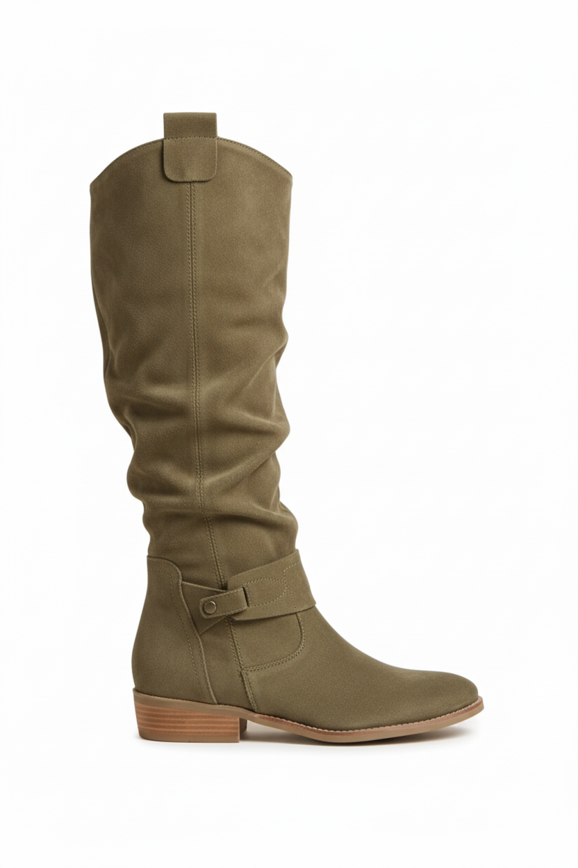 Bota alta slouchy verde khaki - hebilla correcta