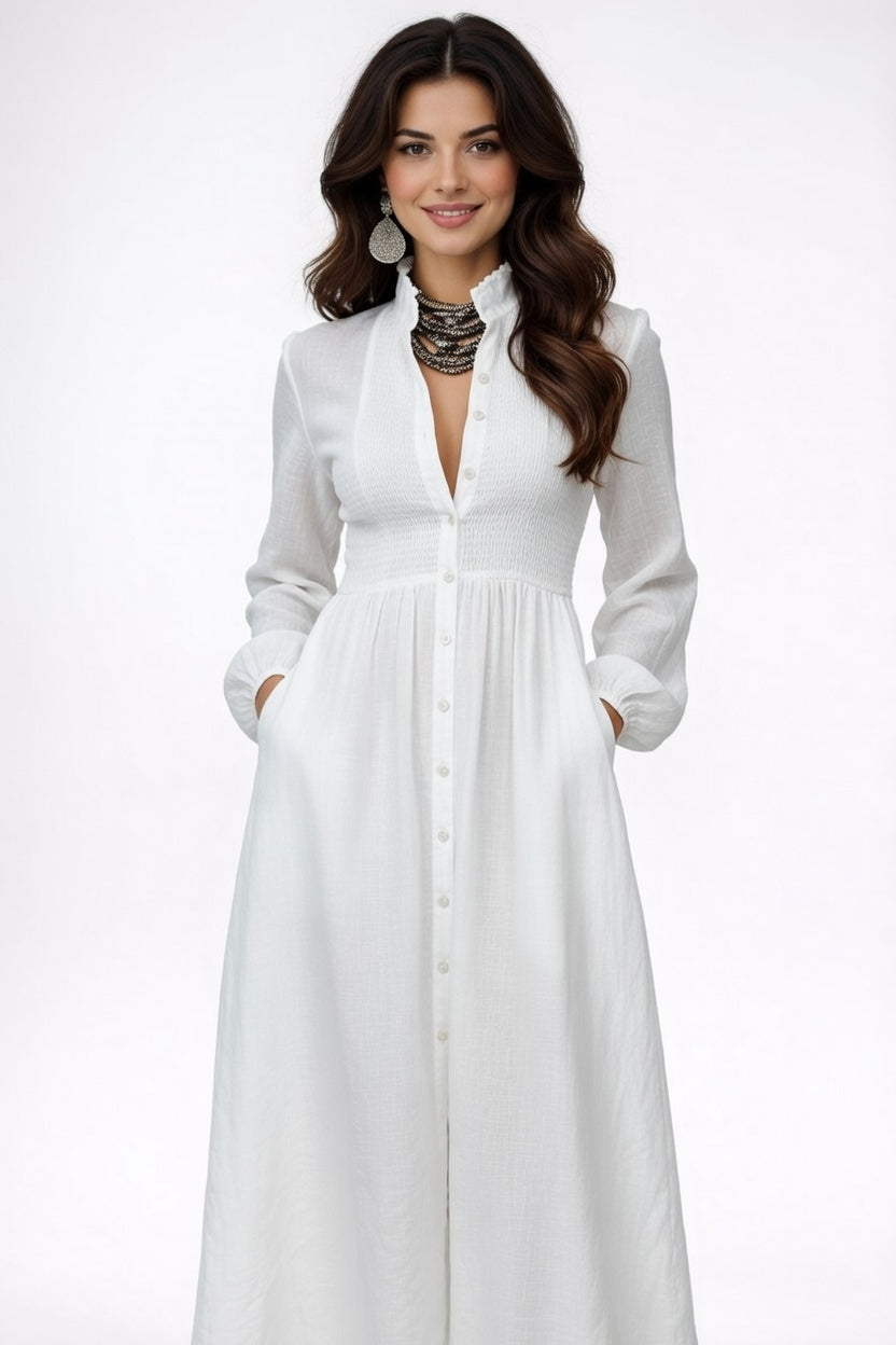 Ginevra - Vestido Blanco de algodón y lino