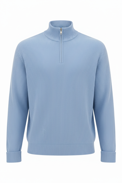 Jersey azul claro quarter-zip - fondo blanco ghost mannequin