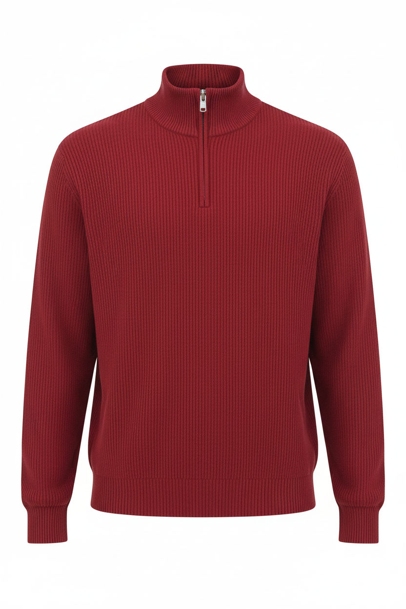 Jersey rojo quarter-zip - fondo blanco ghost mannequin