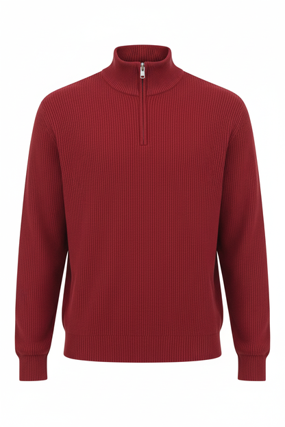 Jersey rojo quarter-zip - fondo blanco ghost mannequin