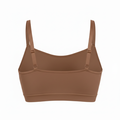 Top deportivo marrón cacao - trasera ghost mannequin