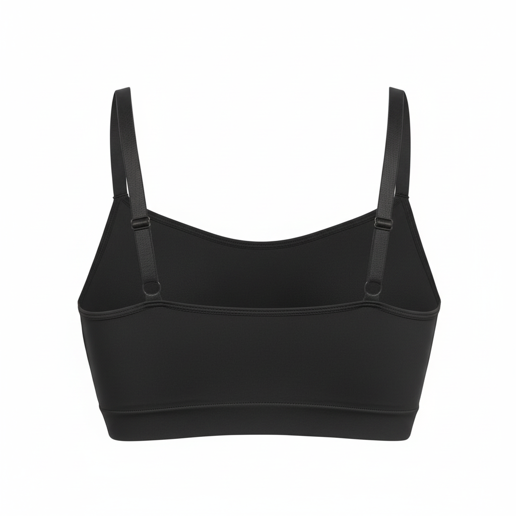 Top deportivo negro - vista trasera fondo blanco