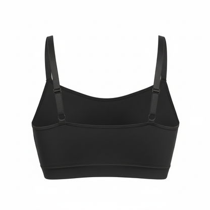 Top deportivo negro - vista trasera fondo blanco