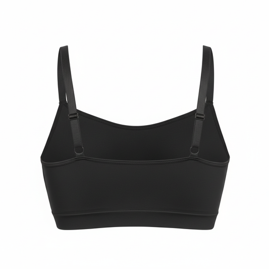 Top deportivo negro - vista trasera fondo blanco