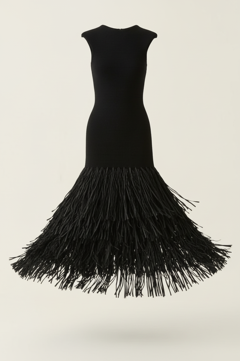 Vestido negro con flecos sin modelo