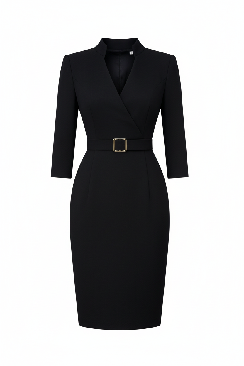 Vestido negro midi - ghost mannequin fondo blanco