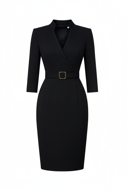Vestido negro midi - ghost mannequin fondo blanco