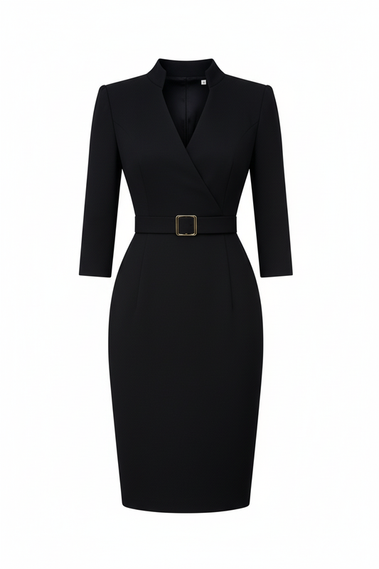 Vestido negro midi - ghost mannequin fondo blanco